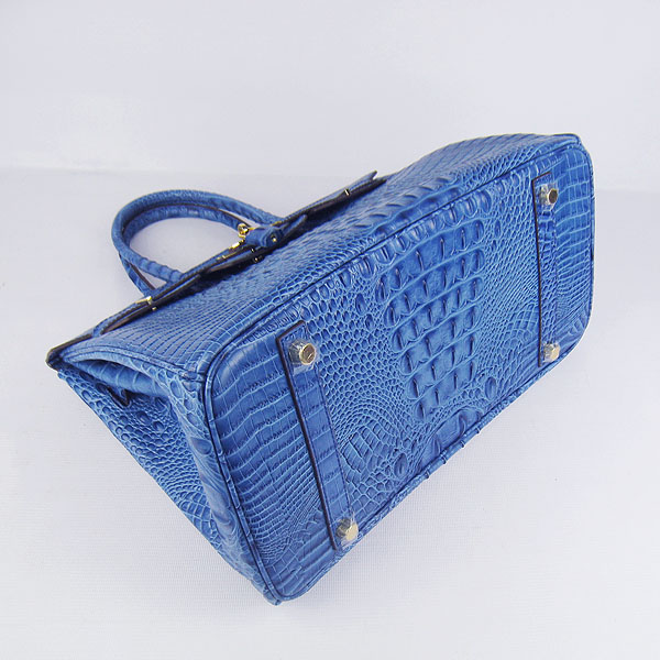 High Quality Fake Hermes Birkin 35CM Crocodile Head Veins Leather Bag Dark Blue 6089 - Click Image to Close